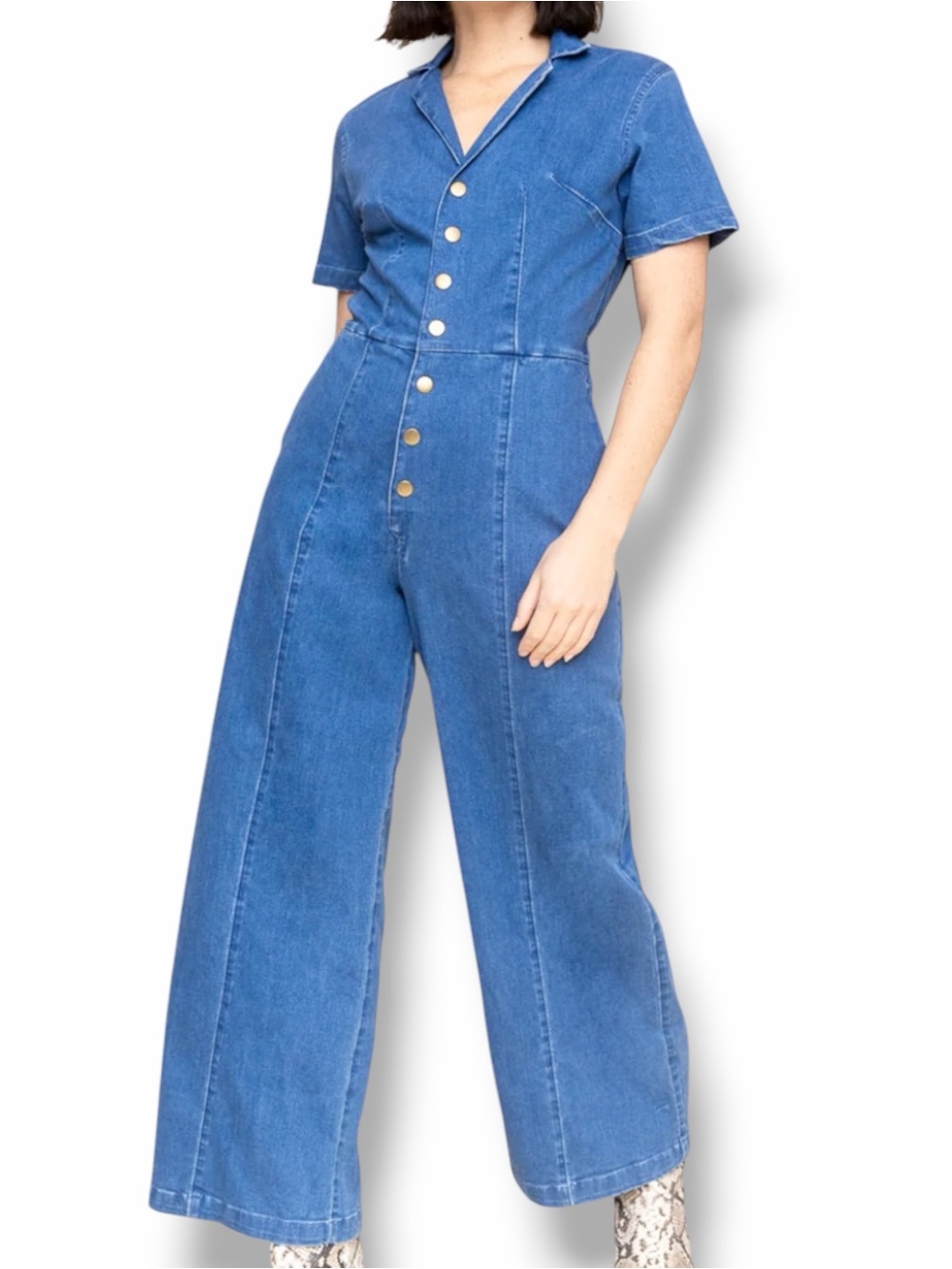 Mixed by Nasrin Cropped Denim Jean Jumpsuit Size XXS